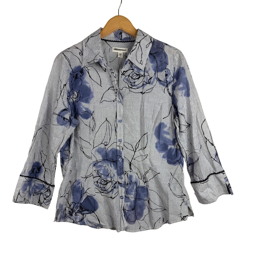 Coldwater Creek Abstract Floral Print Long Sleeve Button Down Shirt size Large